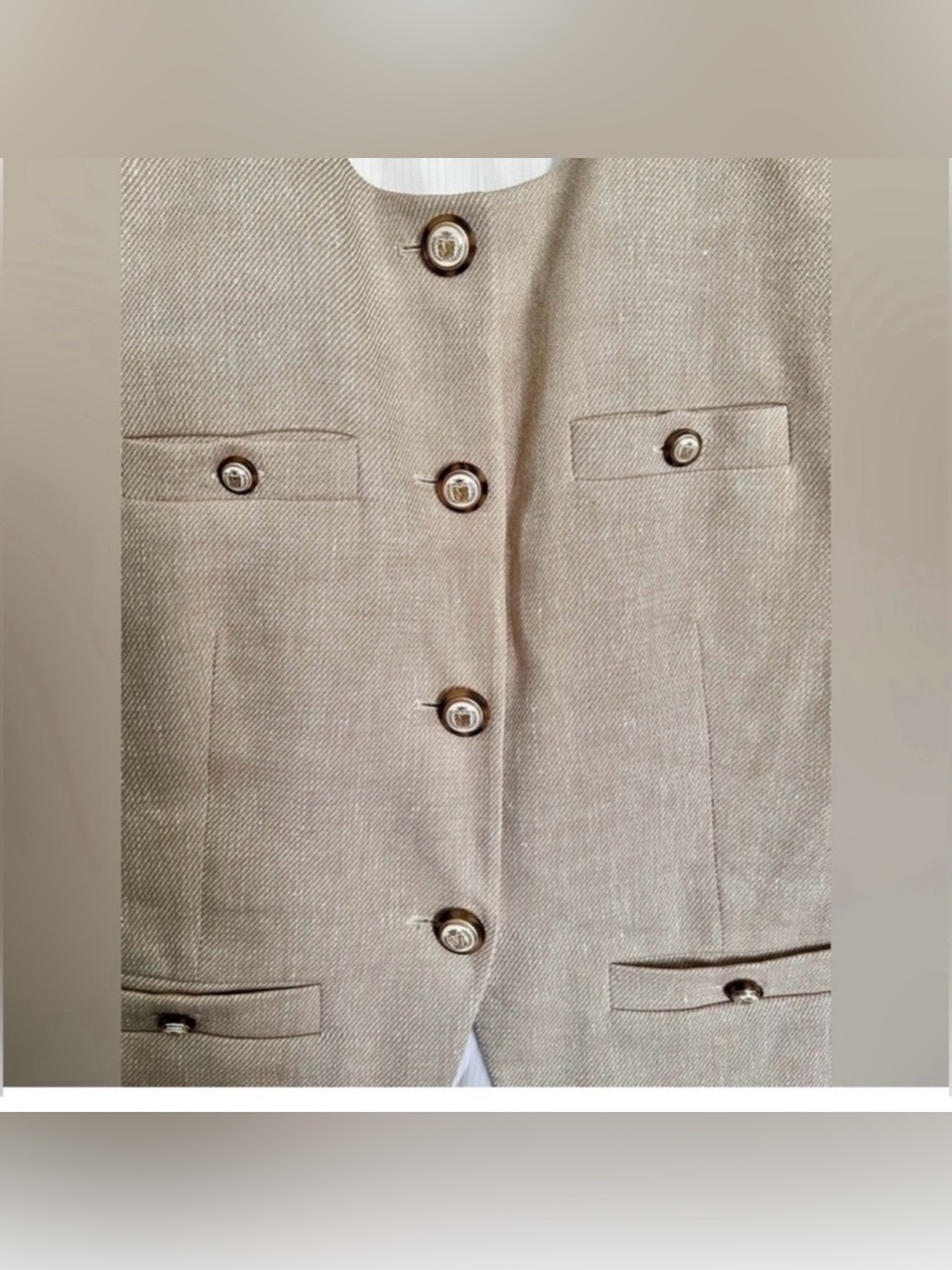 Veronica Beard Tamara Linen Blend Vest Sandalwood Melange Size 2 Coat. - Picture 7 of 12